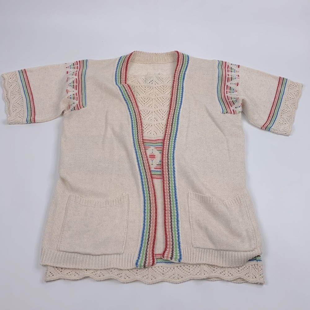 Vintage Miss Zure Cardigan Sweater and matching top set S/M Creme Stripe Knit